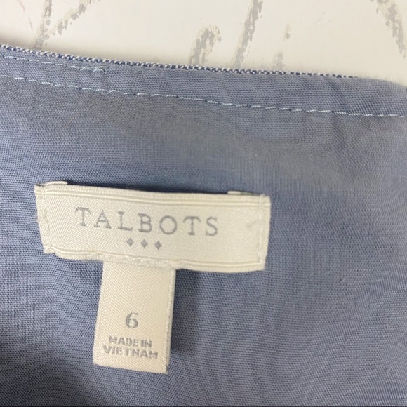 TALBOTS Sleeveless Cotton Stripe Split neck Sheath Dress 6 Blue Pockets - Picture 11 of 13